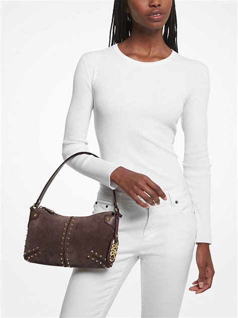 michael kors astor brown suede shoulder bag-patchwork design|Astor Extra.